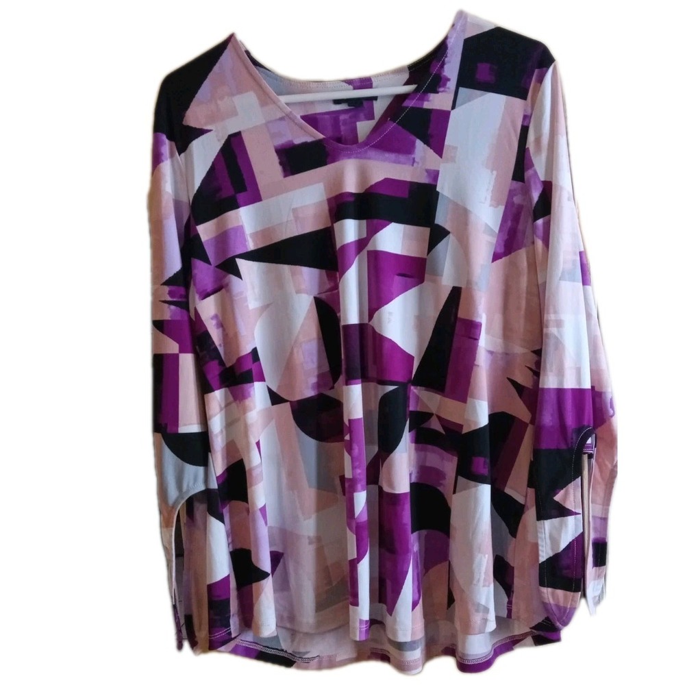 3 FOR$25 ALFANI Petite XL Abstract Blouse Pink Purple Geometric 3/4 Tie Sleeve